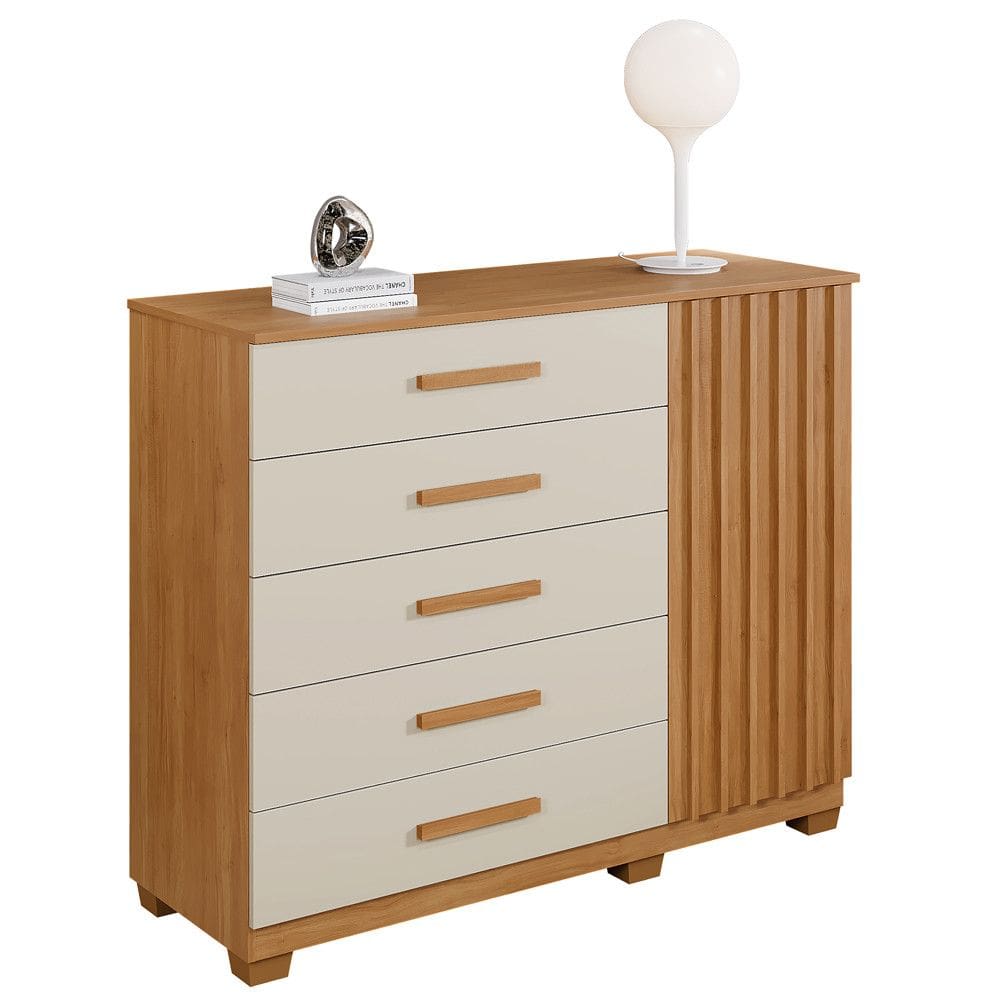 C?moda Benetil Paris 1 Porta 5 Gavetas Cinamomo Off White