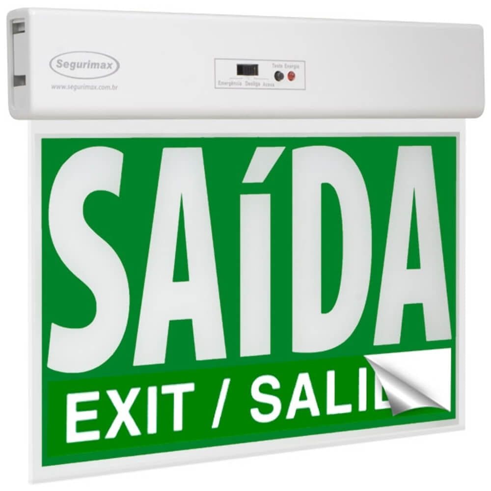 Sinalização de Saída de Emergência Slim Face Única Verde com Adesivo e Seletor - 31198 - SEGURIMAX