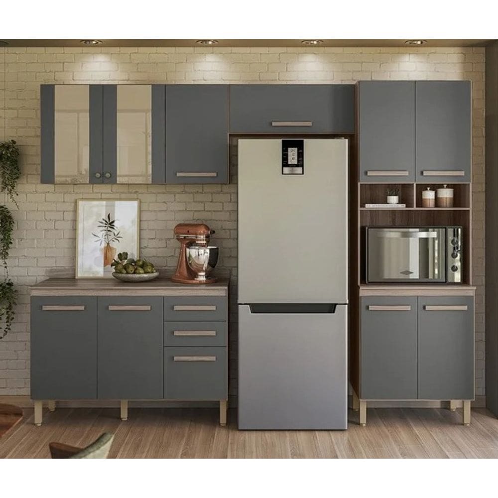 Cozinha Modulada Intenza NUBIA 4 Peças FREIJO/Cinza