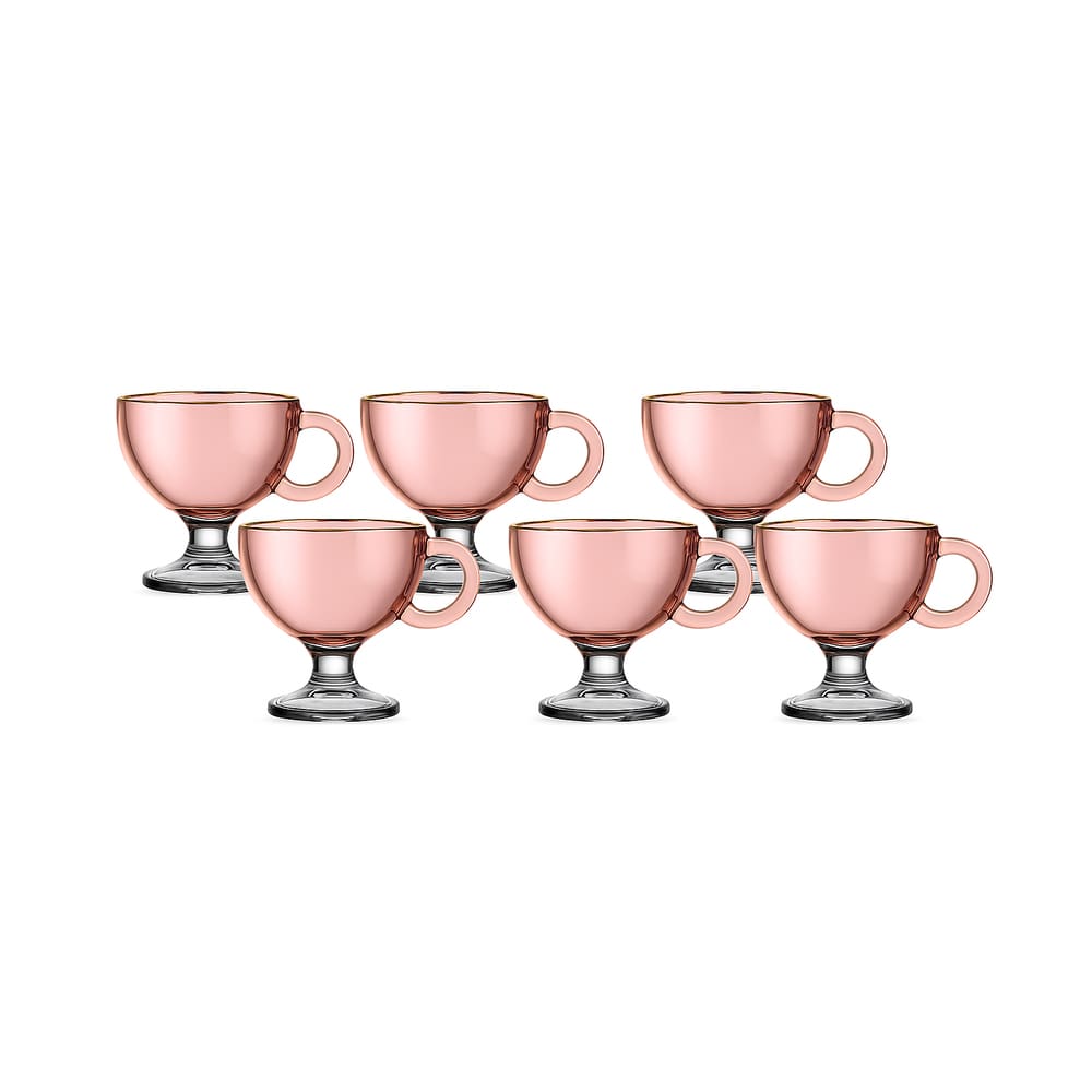 Jogo 6 Xícaras 200ml Chá Rosa Borda Dourada Muse Hauskraft