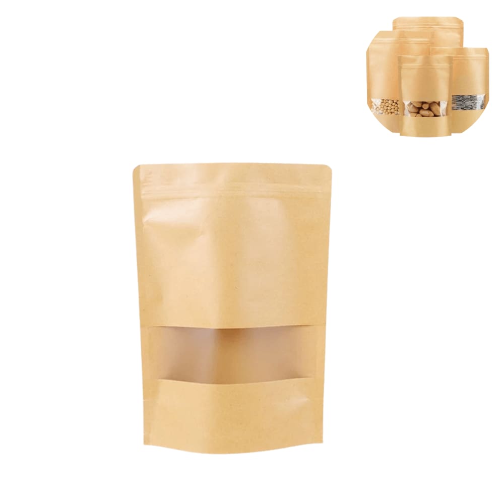 Saco Kraft Stand Up Pouch Hermético com Visor 10 x 15cm 10 Unidades