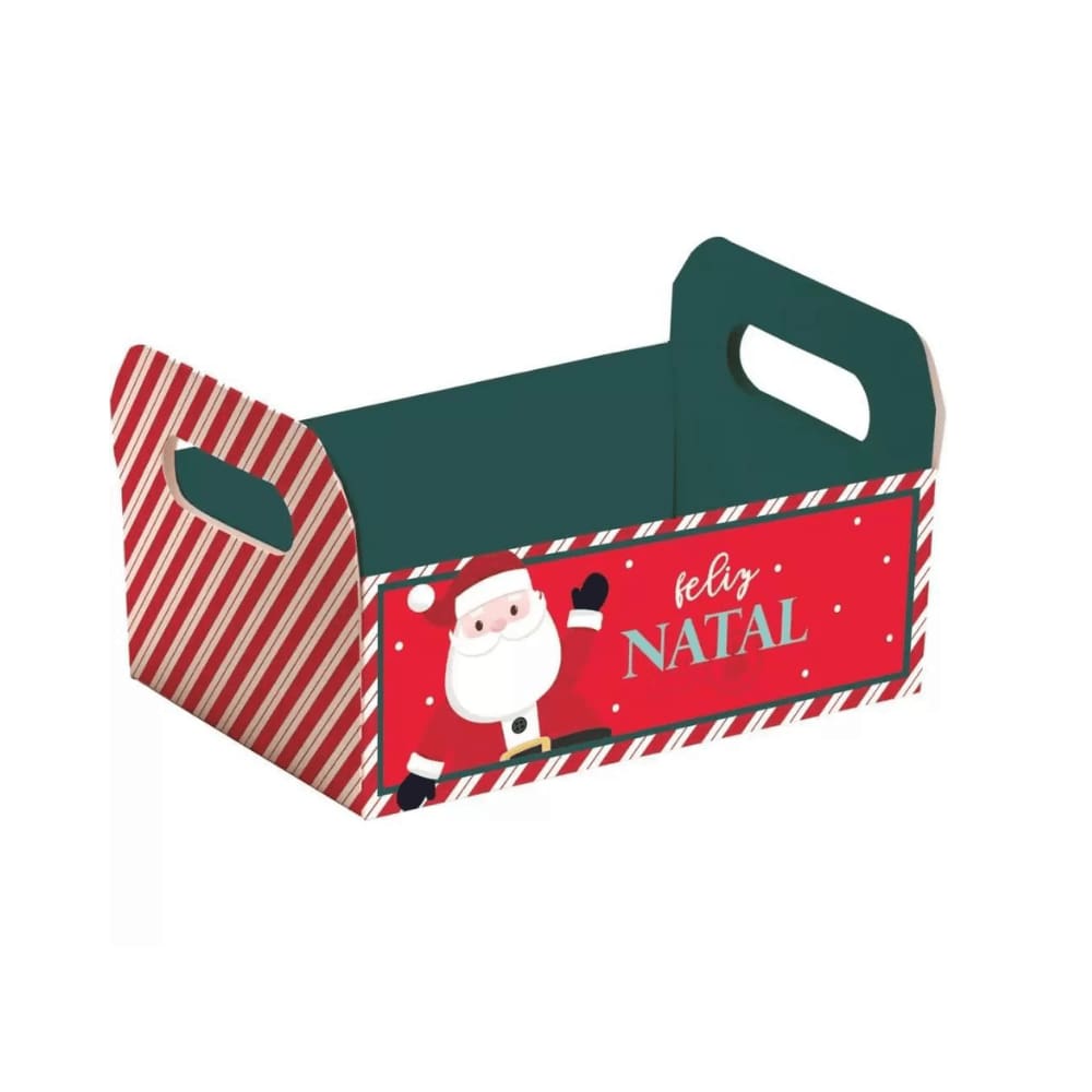 Cesta de Papelão Decorativa Feliz Natal  22x15x8cm P Cromus