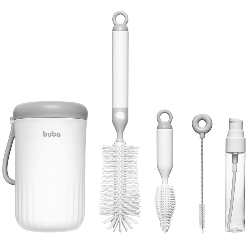 Kit Limpeza Mamadeiras Escovas Cerdas Silicone Estojo Tampa Multifuncional Buba
