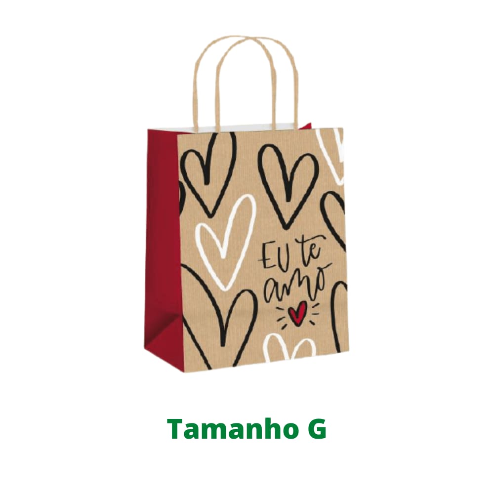 Sacola Kraft 32x26,5x13cm Te amo Tam G Cromus