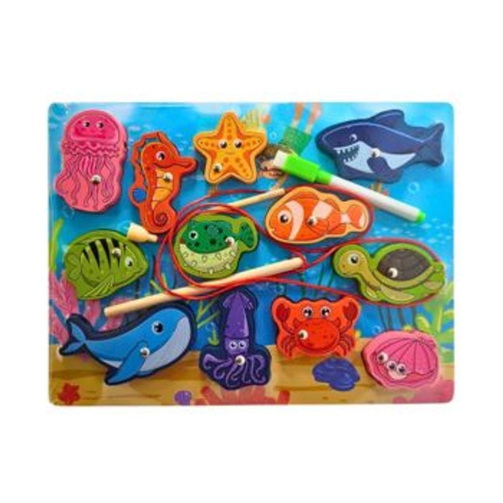 Encaixe 3x1 Pescaria Alinhavo Quadro Branco MDF Fundo do Mar Toymix Brinquedo Recreativo Pedagogico
