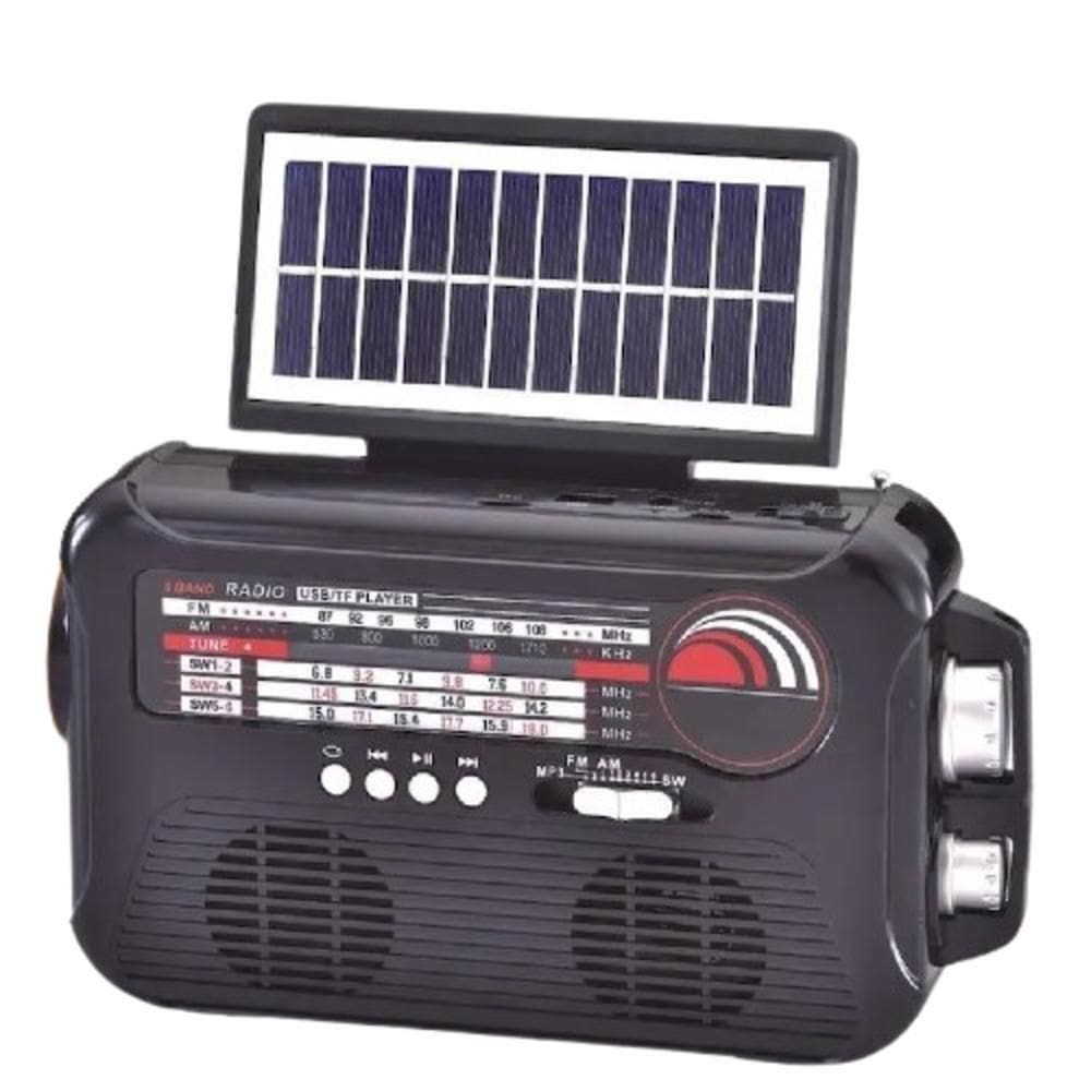 Radio Caixa Som Placa Solar Bluetooth Lanterna Camping Portatil Emergencia Am Fm Usb Sd Praia Retro
