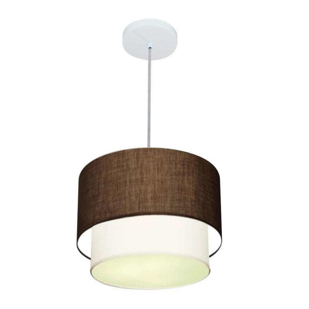 Lustre Pendente Duplo Cilíndrico Vivare Md-4161 Cúpula Em Tecido 30x25cm - Bivolt Café-branco 127/220v