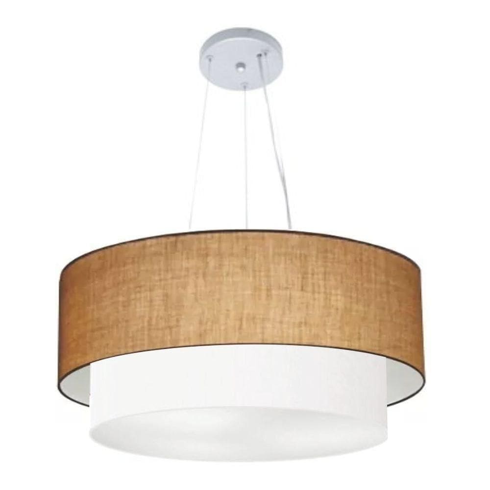 Lustre Pendente Duplo Cilíndrico Vivare Md-4171 Cúpula Em Tecido 80x70cm - Bivolt Palha-branco 127/220v