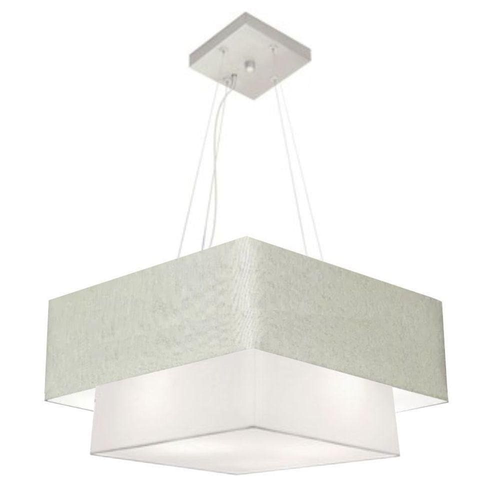 Lustre Pendente Duplo Quadrado Vivare Md-4345 Cúpula Em Tecido 60x50cm - Bivolt Rustico-cinza-branco 110v/220v