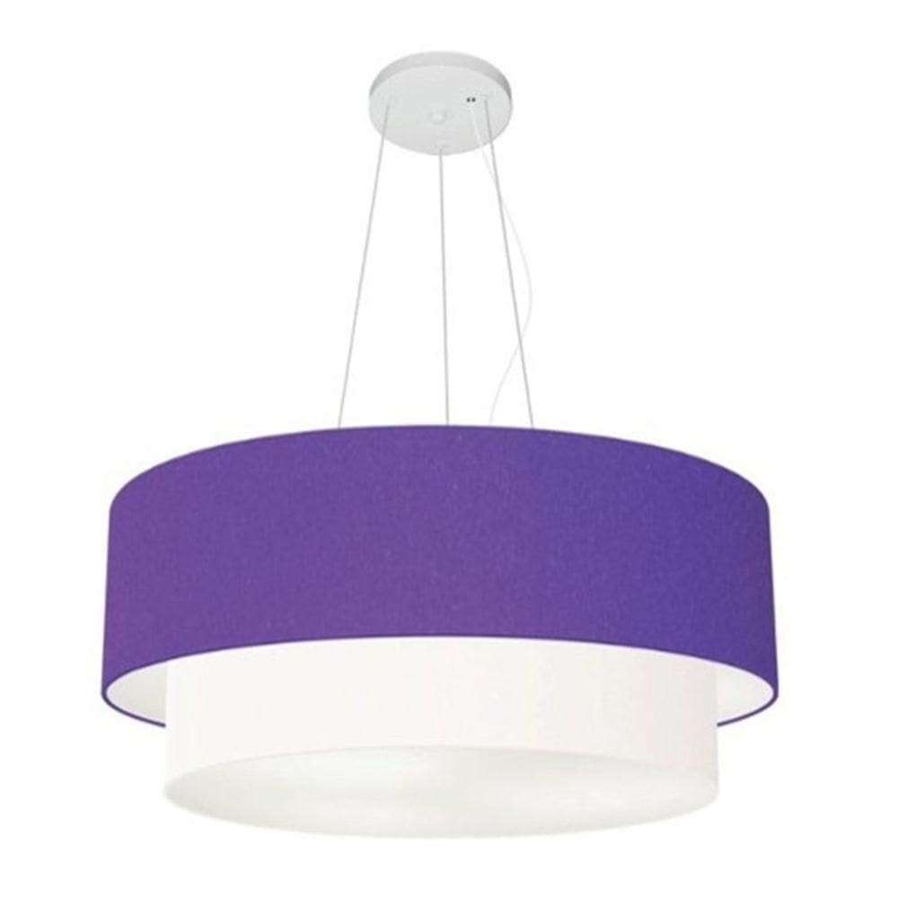 Lustre Pendente Duplo Cilíndrico Vivare Md-4371 Cúpula Em Tecido 80x70cm - Bivolt Roxo-branco 127/220v