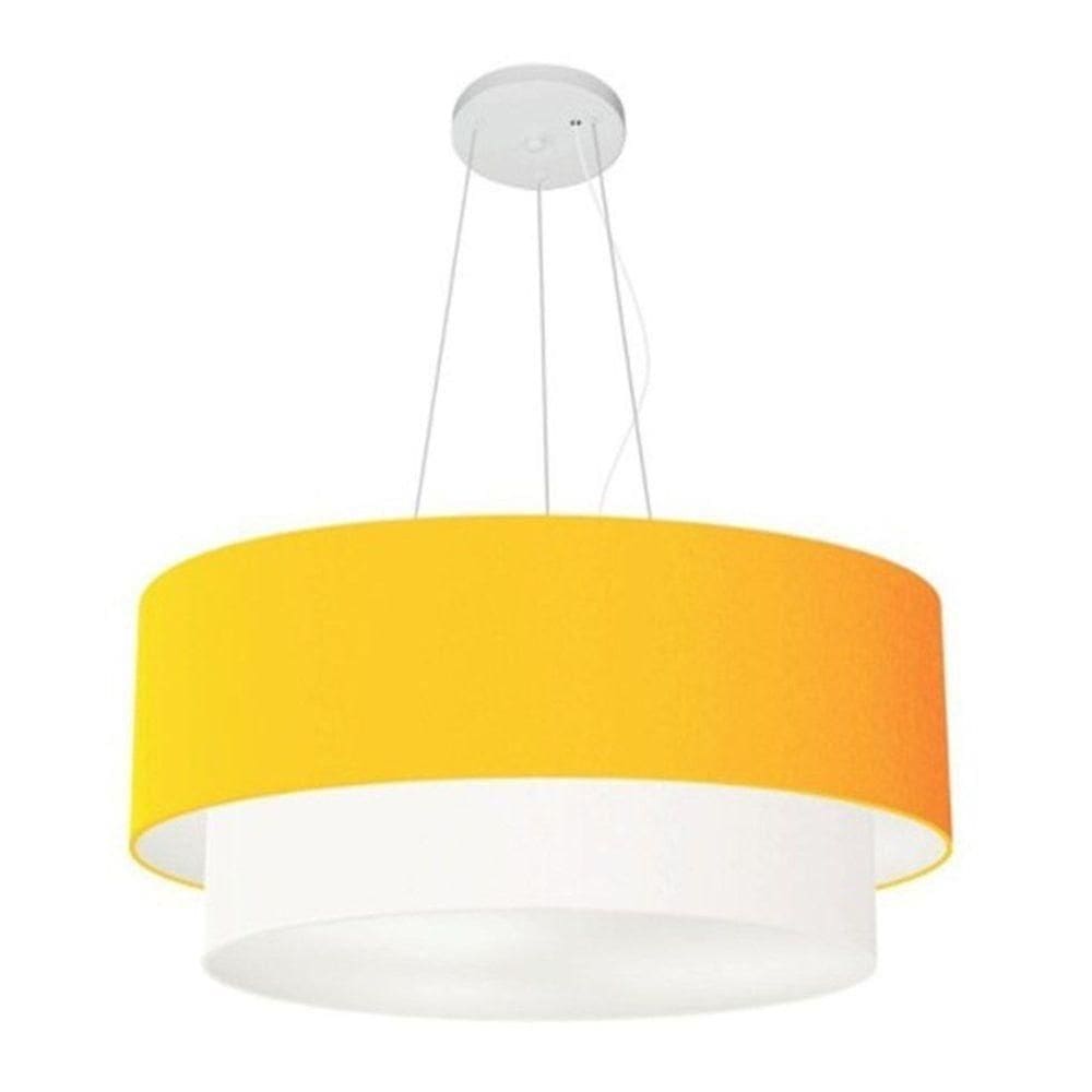Lustre Pendente Duplo Cilíndrico Vivare Md-4371 Cúpula Em Tecido 80x70cm - Bivolt Laranja-branco 127/220v