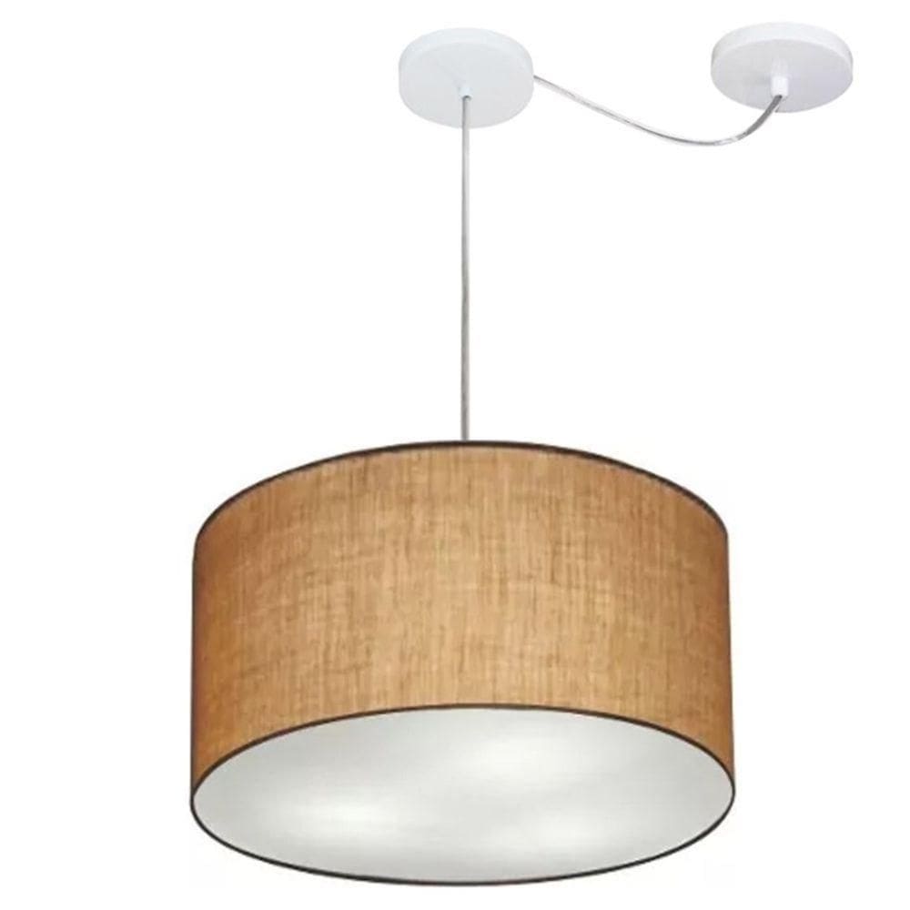 Lustre Pendente Cilíndrico Com Desvio De Centro Md-4163 Cúpula Em Tecido 40x25cm Palha - Bivolt