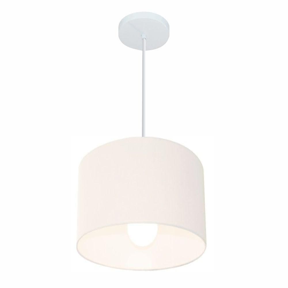Lustre Pendente Cilíndrico Md-4054 Cúpula Em Tecido 30x21cm Branco - Bivolt