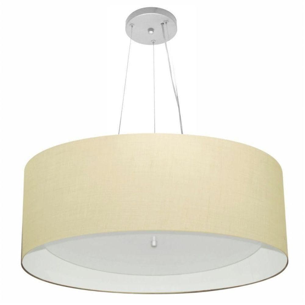 Lustre Pendente Cilíndrico Md-4013 Cúpula Em Tecido 60x25cm Algodão Crú / Branco - Bivolt