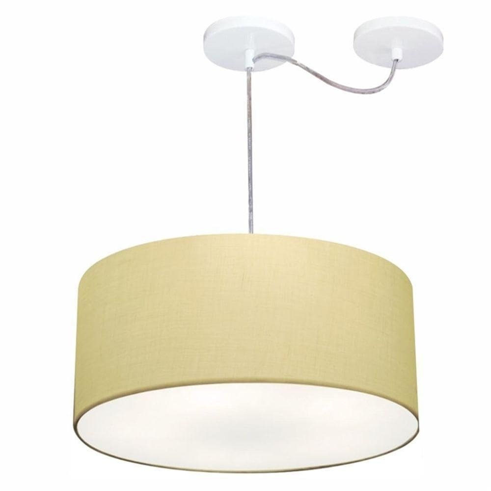 Lustre Pendente Cilíndrico Com Desvio De Centro Md-4151 Cúpula Em Tecido 50x25cm Algodão Crú - Bivolt