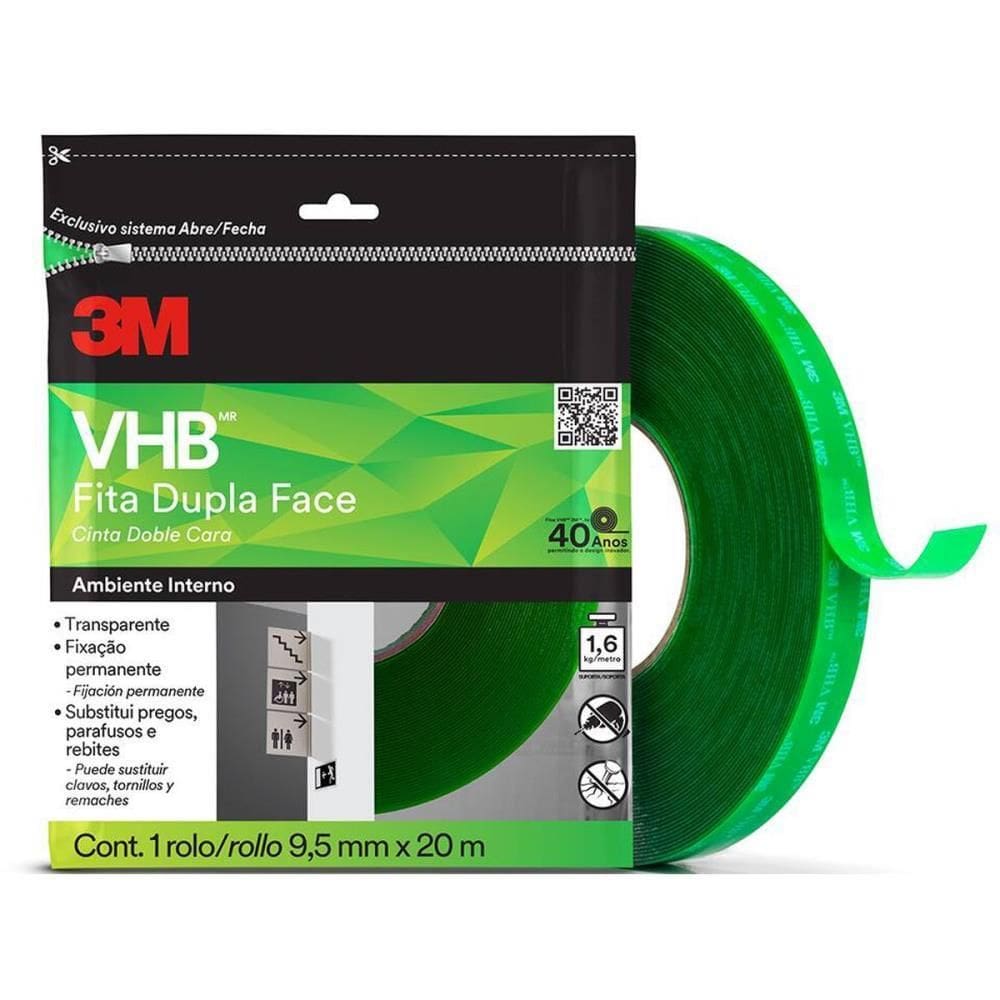 Fita Dupla Face Fixa Forte Vhb4910 Tranp/verde 9,5mmx20m 3M