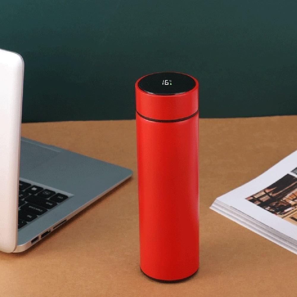 Garrafa Termica 480ml Display Inox Lcd Termometro Copo Termico Medidor Temperatura Vermelho Luxo