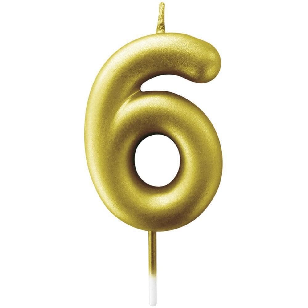 Vela Para Aniversario N.06 Metalizada Ouro 6 Cm