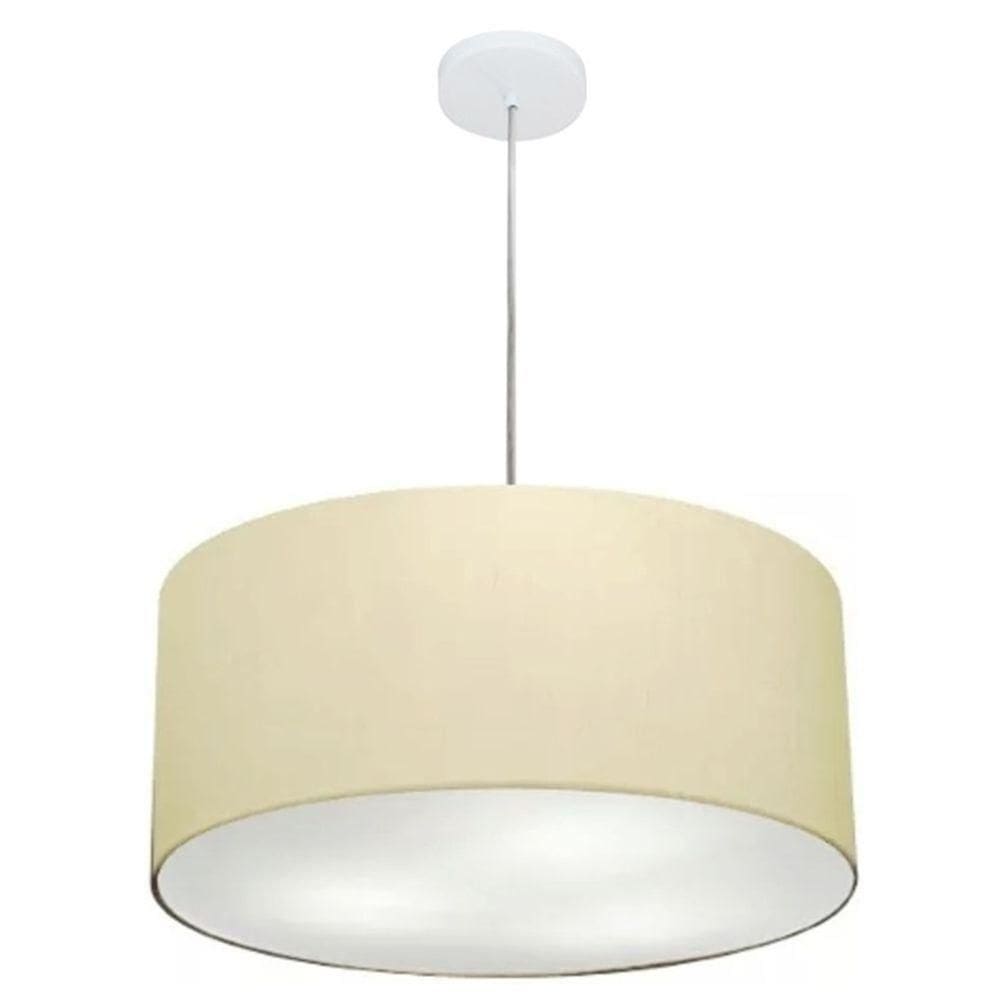 Lustre Pendente Cilíndrico Md-4049 Cúpula Em Tecido 50x21cm Algodão Crú - Bivolt
