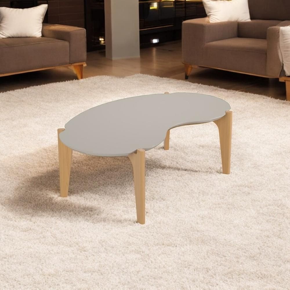 Mesa de Centro Caribe 105cm p/ Decoração e Utilidades - Off White Perolizado/Freijo