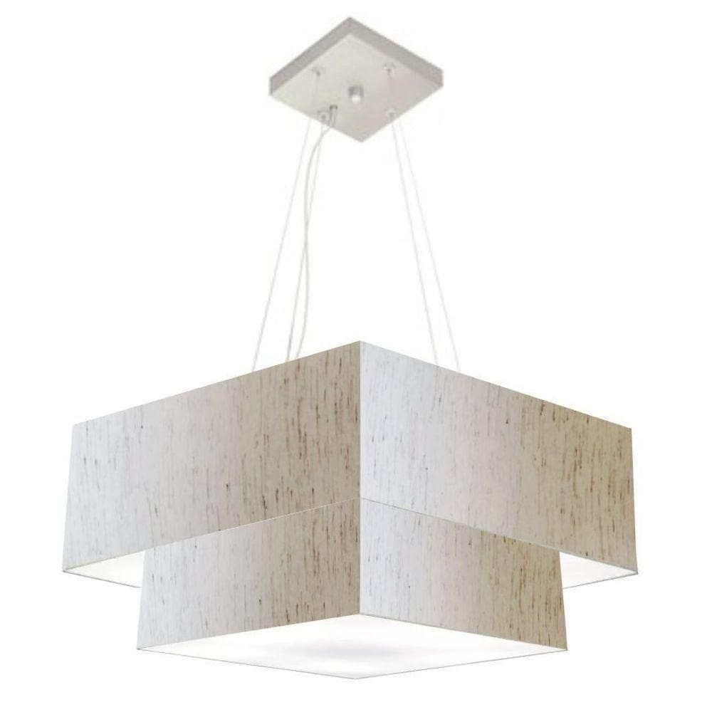 Lustre Pendente Duplo Quadrado Vivare Md-4345 Cúpula Em Tecido 60x50cm - Bivolt Linho Bege 110v/220v