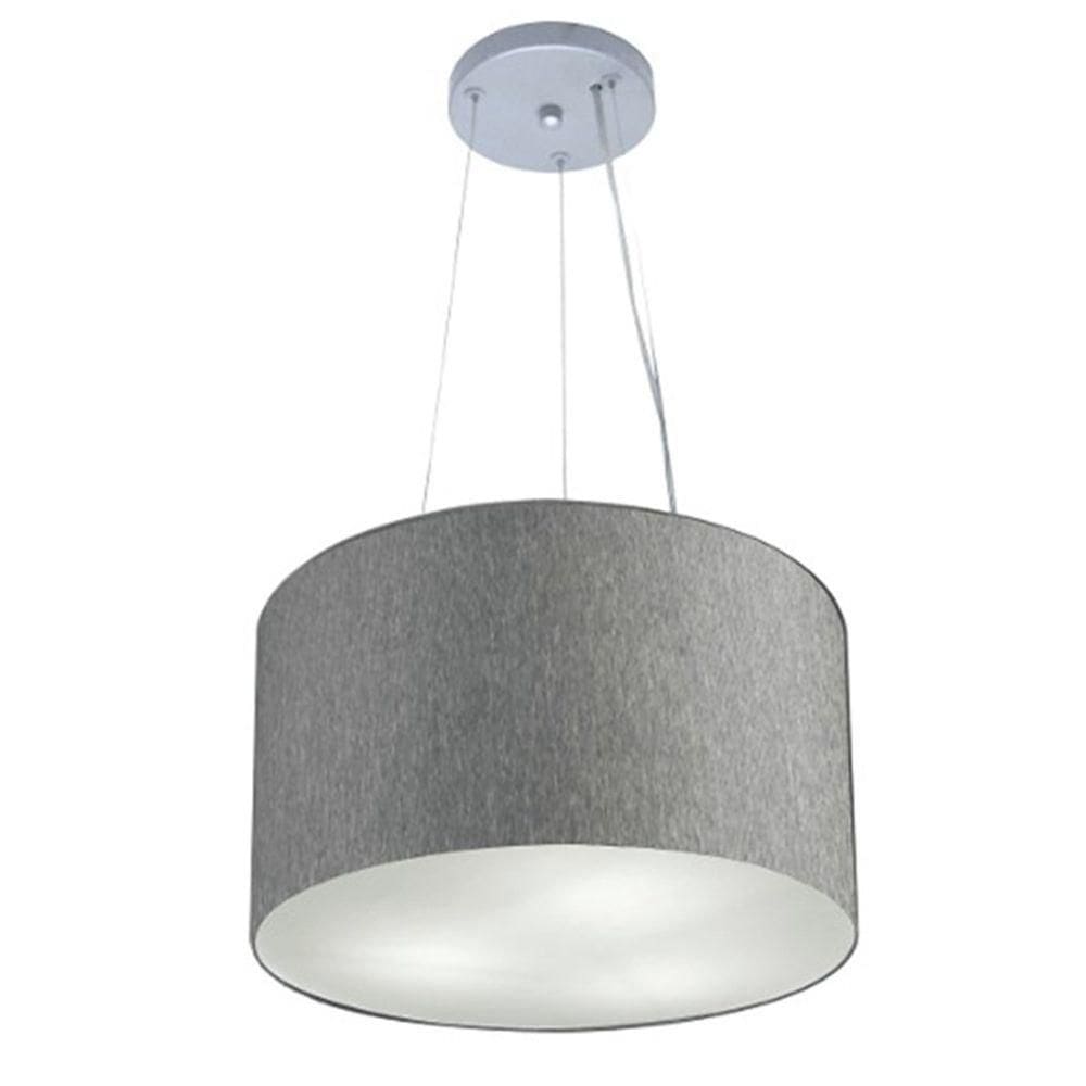 Lustre Pendente Cilíndrico Md-4009 Cúpula Em Tecido 40x21cm Rustico Cinza - Bivolt