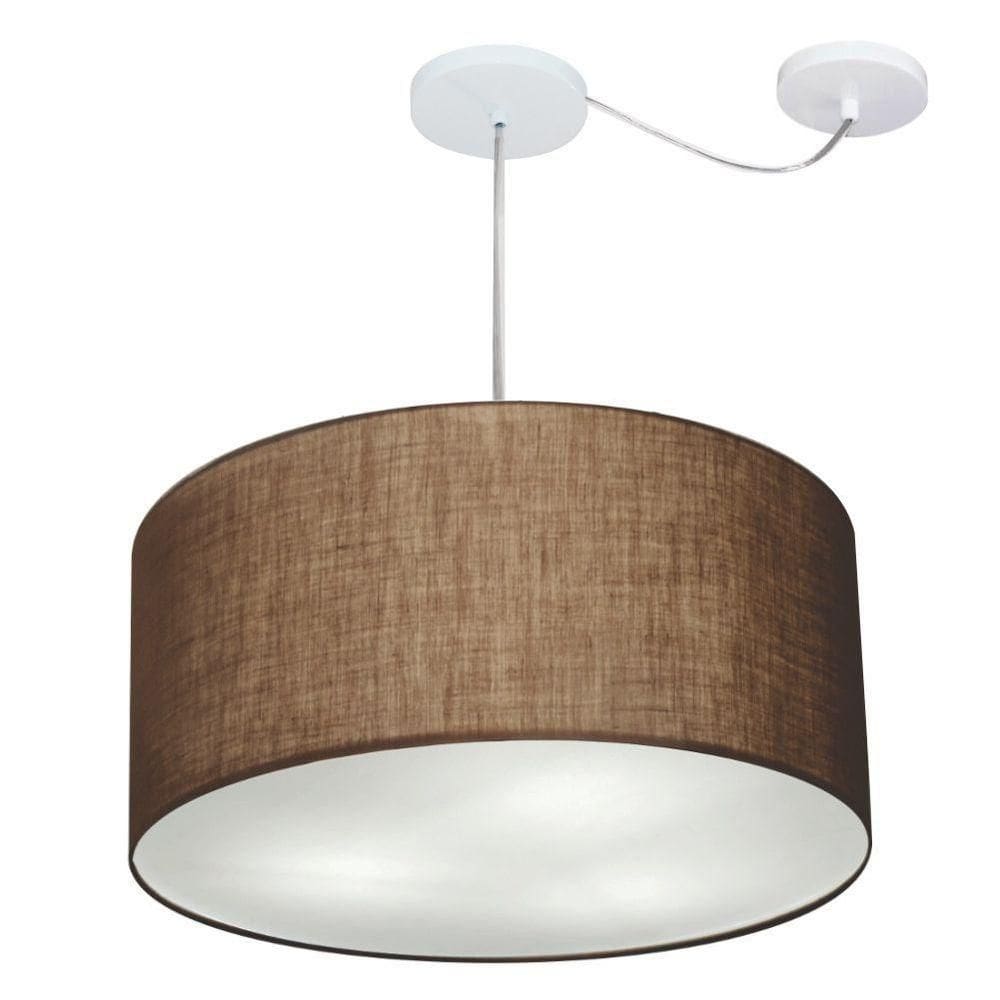 Lustre Pendente Cilíndrico Com Desvio Md-4253 Cúpula Em Tecido 55x30cm Café - Bivolt