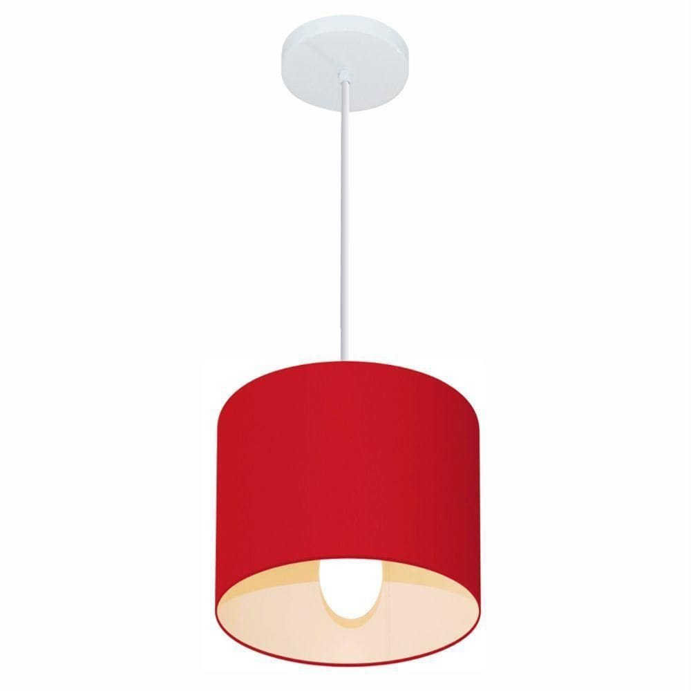 Lustre Pendente Cilíndrico Md-4046 Cúpula Em Tecido 18x18cm Bordo - Bivolt