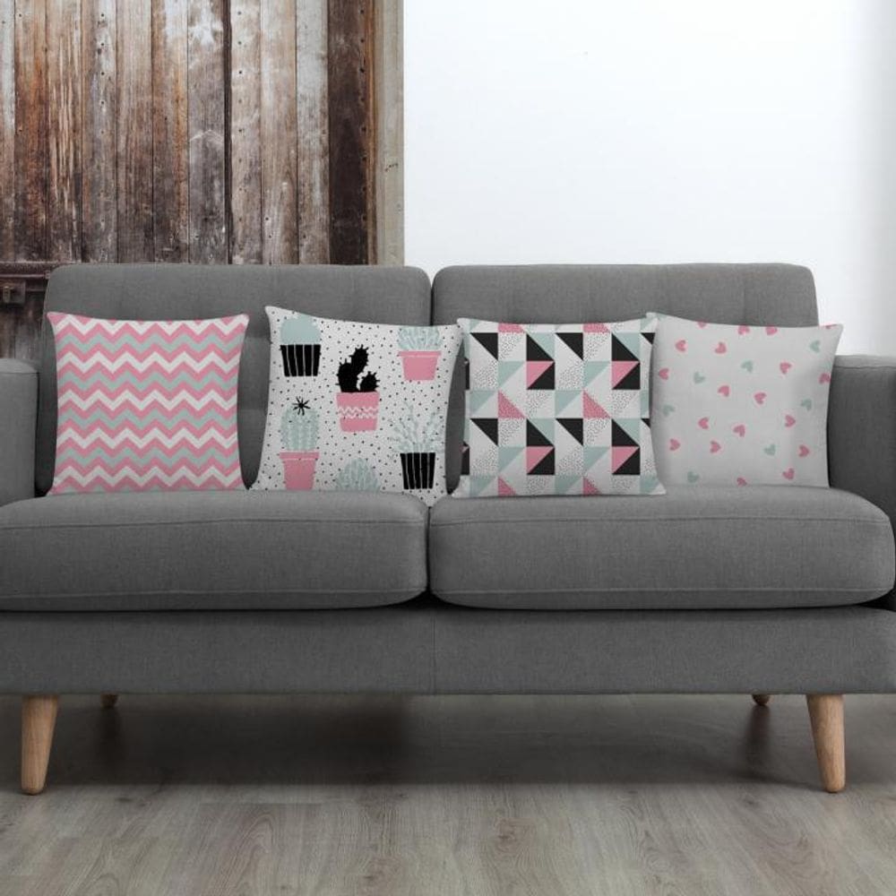 Kit 4 Capas Para Almofadas Decorativas Chevron Rosê