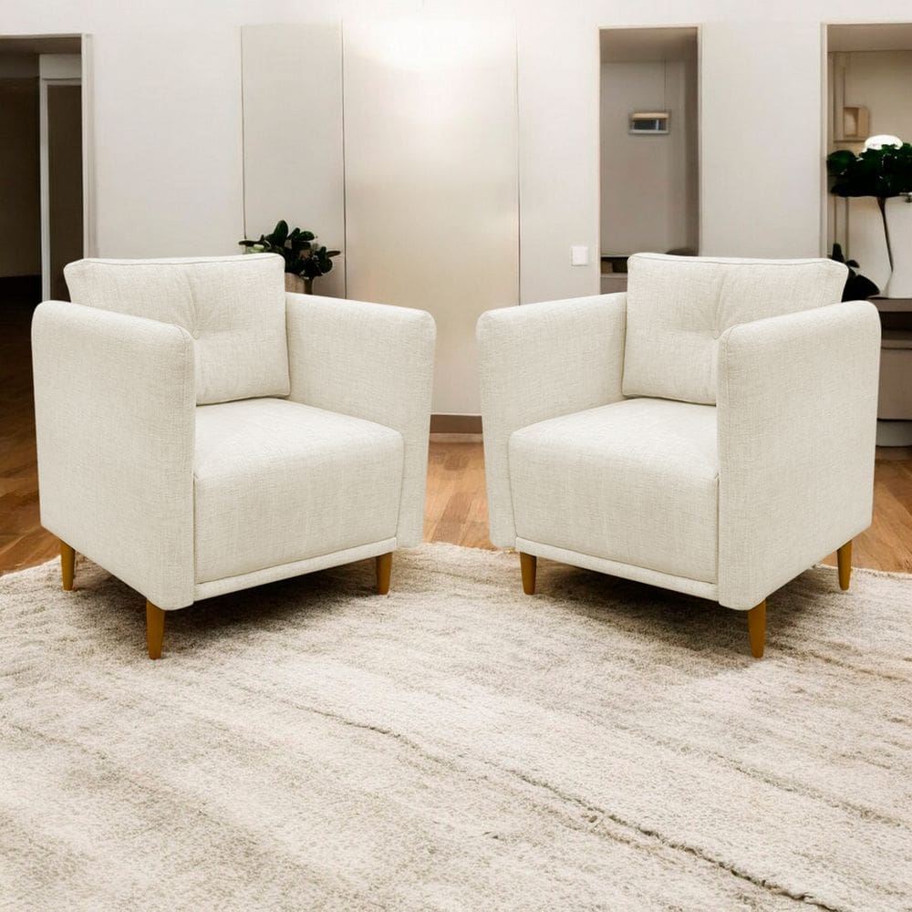 Kit 2 Poltronas Decorativa Luxo Para Sala Recepção Consultório Aviv Linho Premium