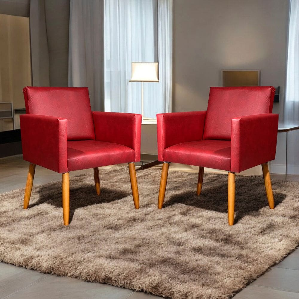 Kit 2 Poltronas Decorativa Para Sala Recepção Consultório Nina Corino Pés Palito Castanho