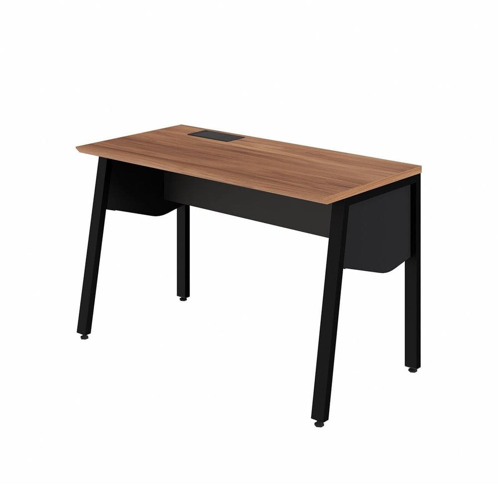 Plataforma de Trabalho Individual 120cm Tampo Chanfrado com Caixa de Tomadas Industrial Executive Nogal / Preto