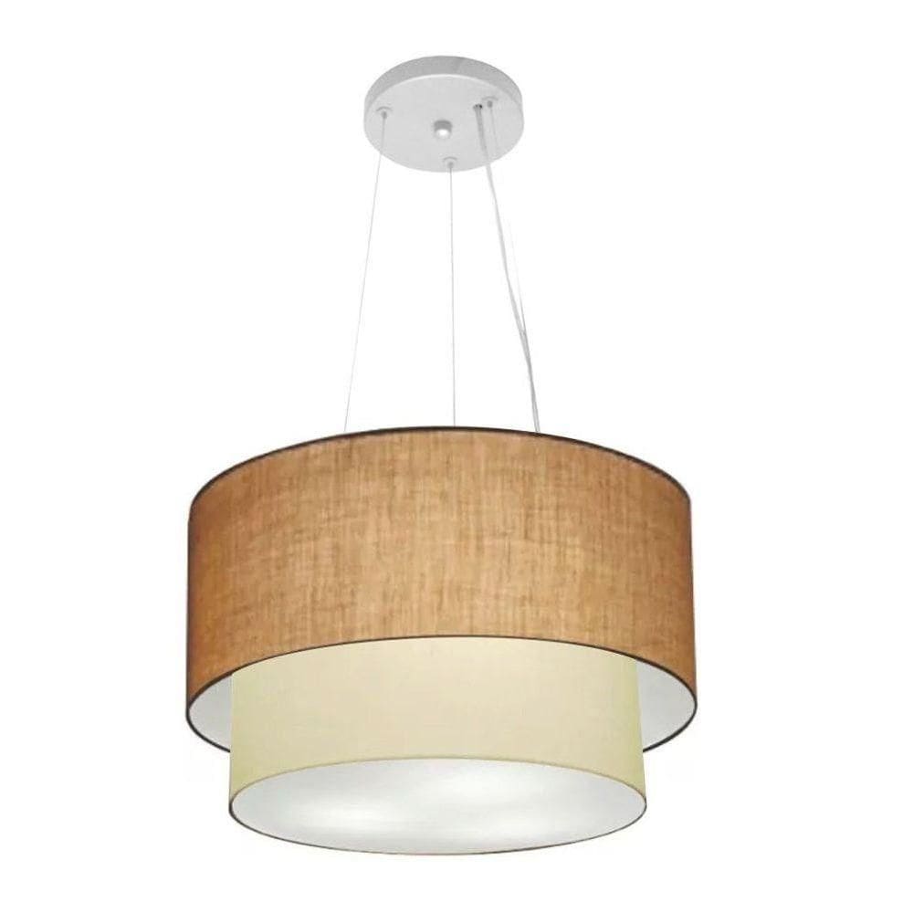 Lustre Pendente Duplo Cilíndrico Vivare Md-4158 Cúpula Em Tecido 40x35cm - Bivolt Palha-bege 127/220v