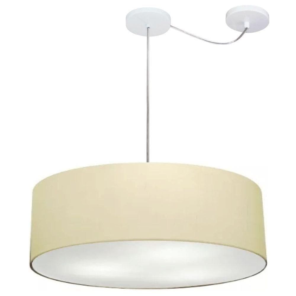 Lustre Pendente Cilíndrico Com Desvio De Centro Md-4259 Cúpula Em Tecido 50x15cm Algodão Crú - Bivolt