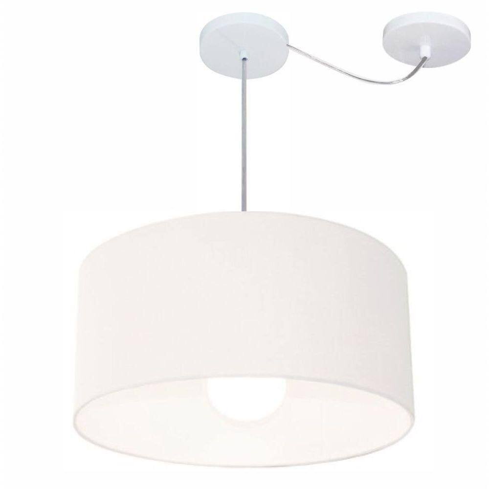 Lustre Pendente Cilíndrico Com Desvio Md-4230 Cúpula Em Tecido 50x25cm Branco - Bivolt