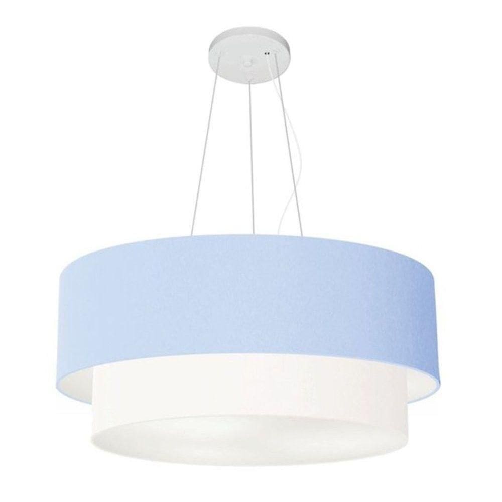 Lustre Pendente Duplo Cilíndrico Vivare Md-4371 Cúpula Em Tecido 80x70cm - Bivolt Azul-bebê-branco 127/220v