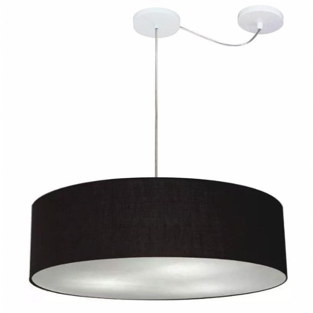 Lustre Pendente Cilíndrico Com Desvio Md-4265 Cúpula Em Tecido 60x15cm Preto - Bivolt