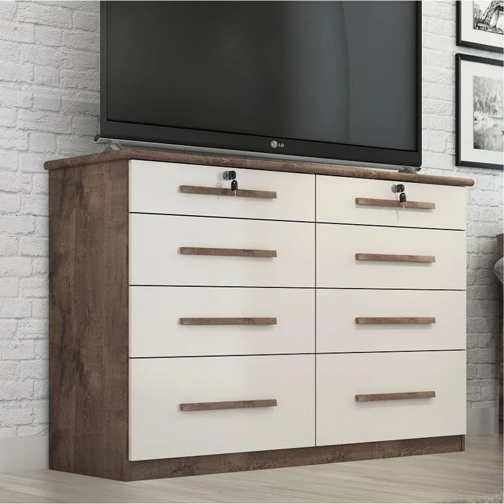 Cômoda MONIQUE 8 Gavetas CHOCOLATE/OFF WHITE