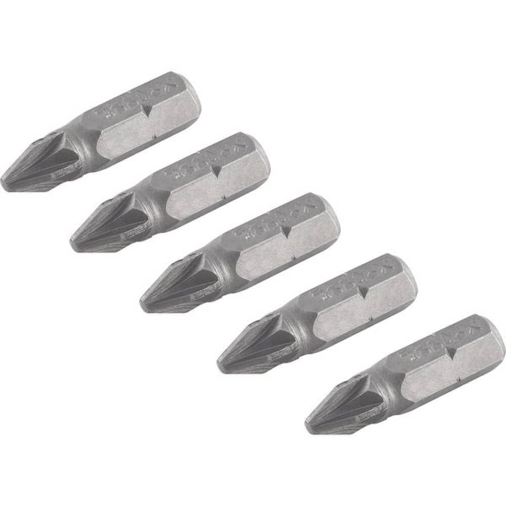 Bits Pozidrive com Encaixe de 1/4” e Ponta nº 2 de 25mm com 5 Peças - 3538302025 - VONDER