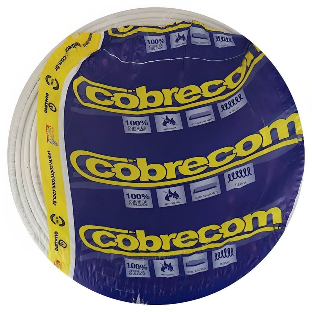 Cabo Flexicom de Cobre 6,0mm 750 Volts Branco com 100 Metros - 1150703401 - COBRECOM