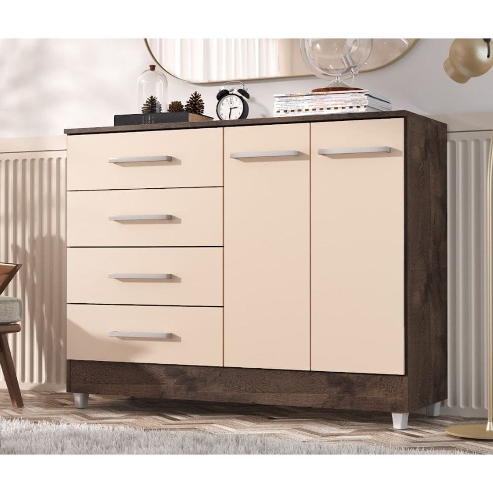 Cômoda 4 gavetas 1 porta - GISELE CHOCOLATE/OFF WHITE