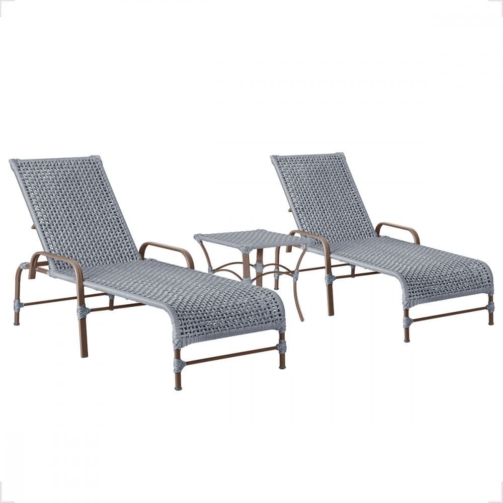 2 Espreguiçadeira Catar e 1 Mesa Garden Cor Marrom Corda Náutica