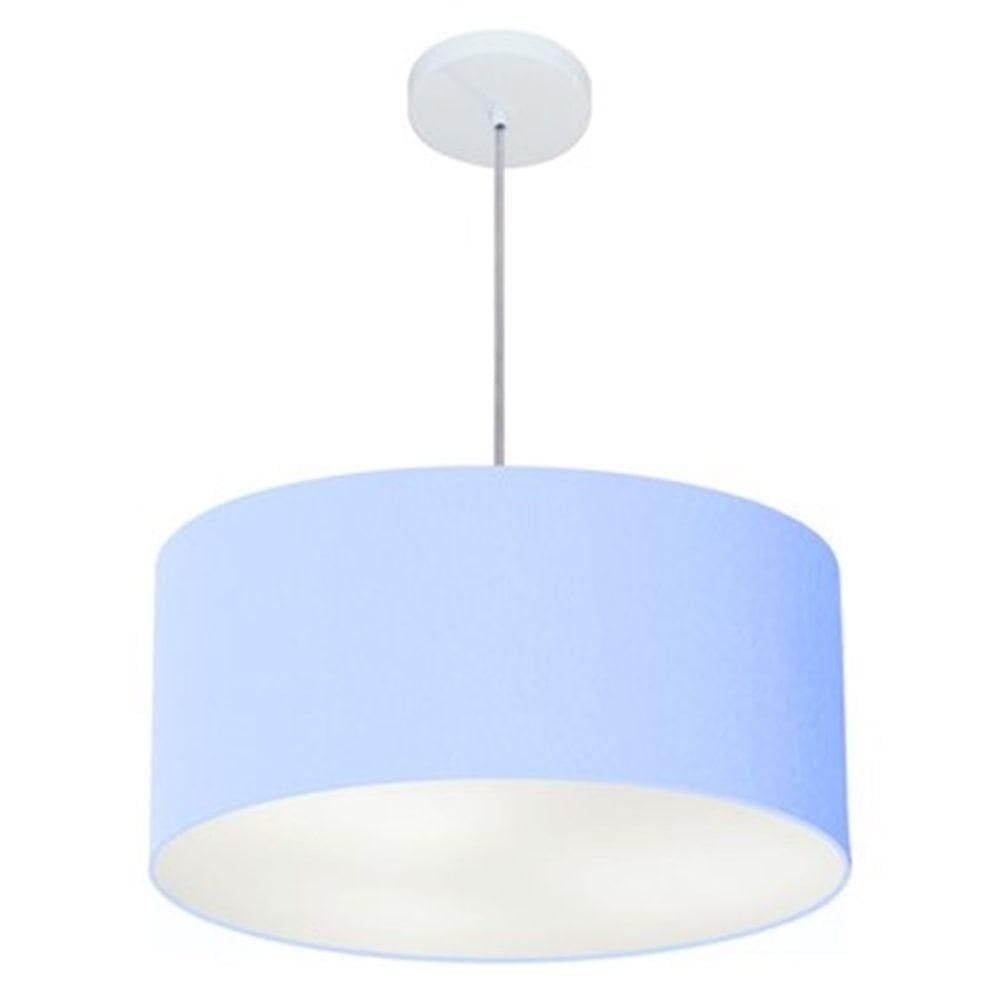 Lustre Pendente Cilíndrico Md-4100 Cúpula Em Tecido 50x25cm Azul Bebê - Bivolt