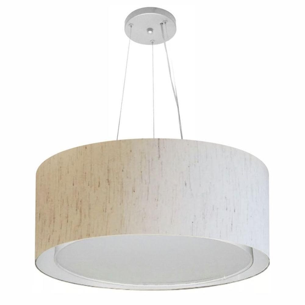 Lustre Pendente Cilíndrico Duplo Md-4124 Cúpula Em Tecido 50x25cm Linho Bege - Bivolt