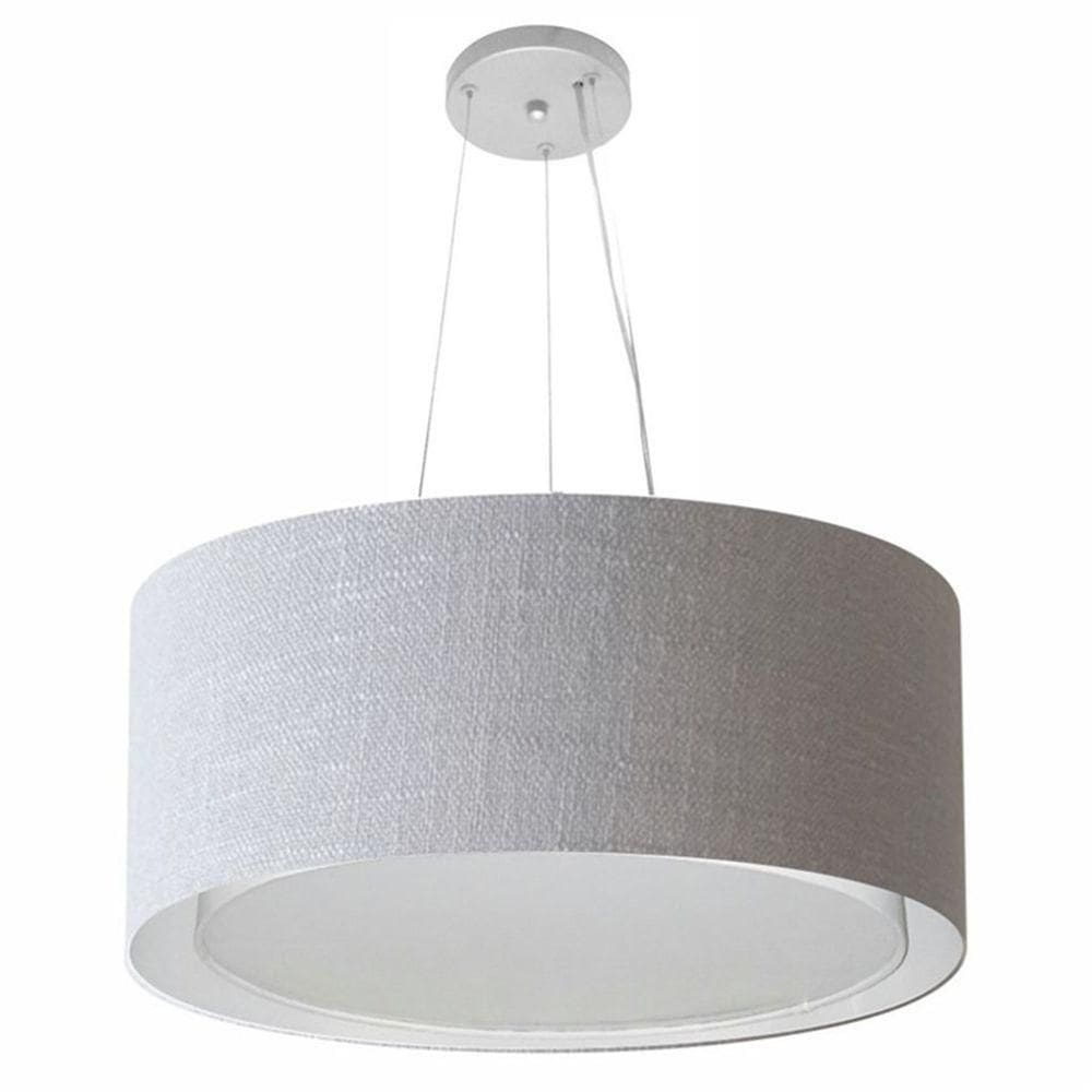 Lustre Pendente Cilíndrico Duplo Md-4124 Cúpula Em Tecido 50x25cm Rustico Cinza - Bivolt