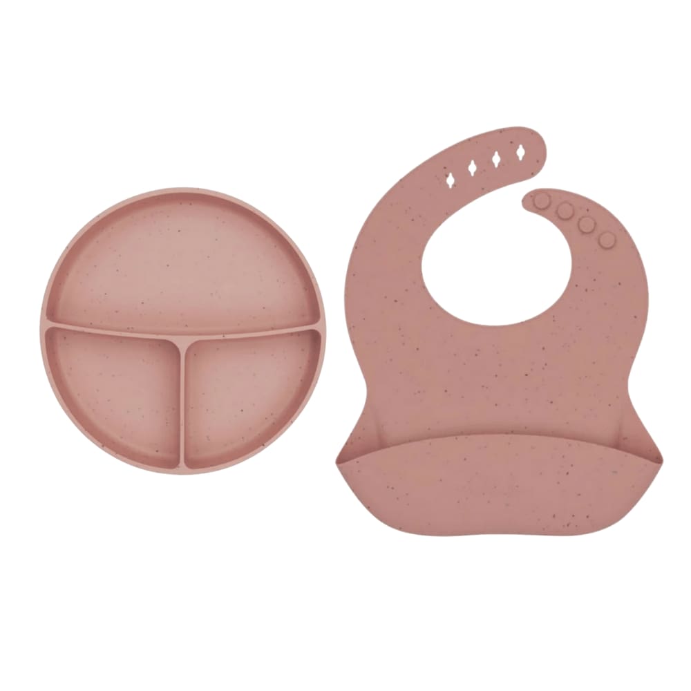 Kit Silicone Platinum Blush - Prato com Divisorias + Babador  - Kikka Boo