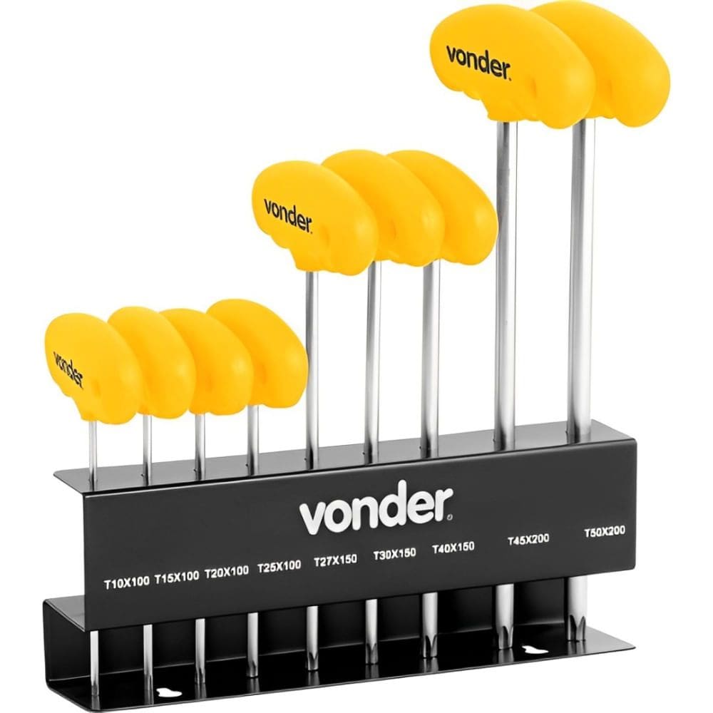 Jogo de Chaves HexalobularCabo T10 a T50 com 9 peças - 35.73.100.500 - VONDER