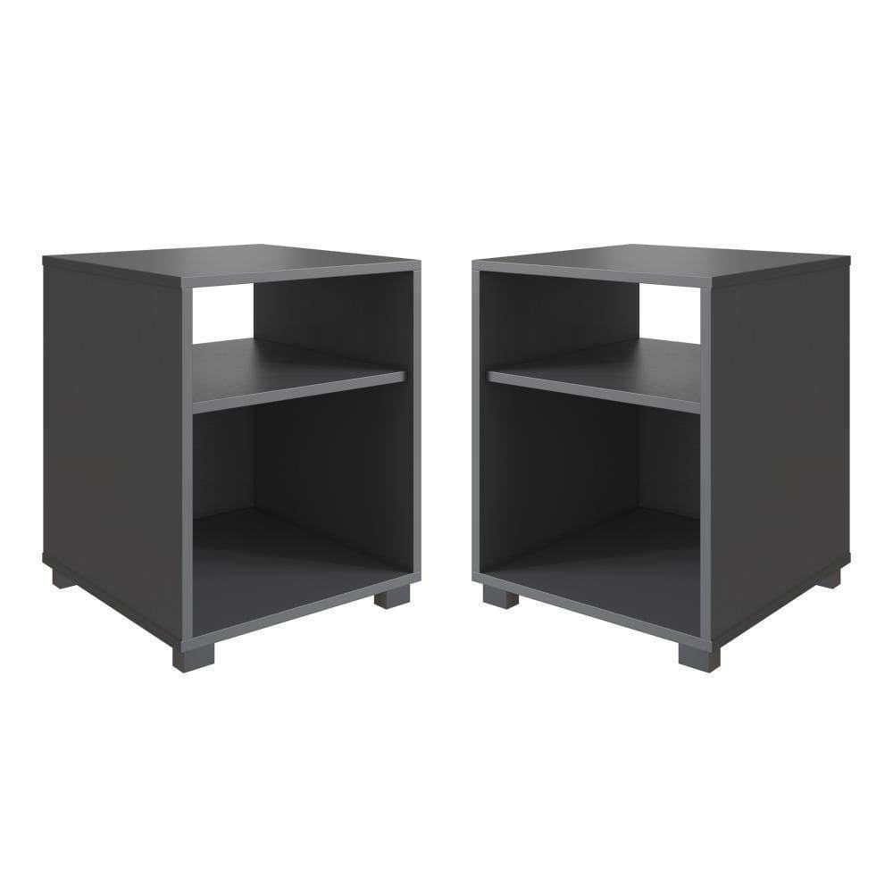 Kit 02 Mesa De Cabeceira Nicho 38,5cm Com Pé E Prateleira Grafite