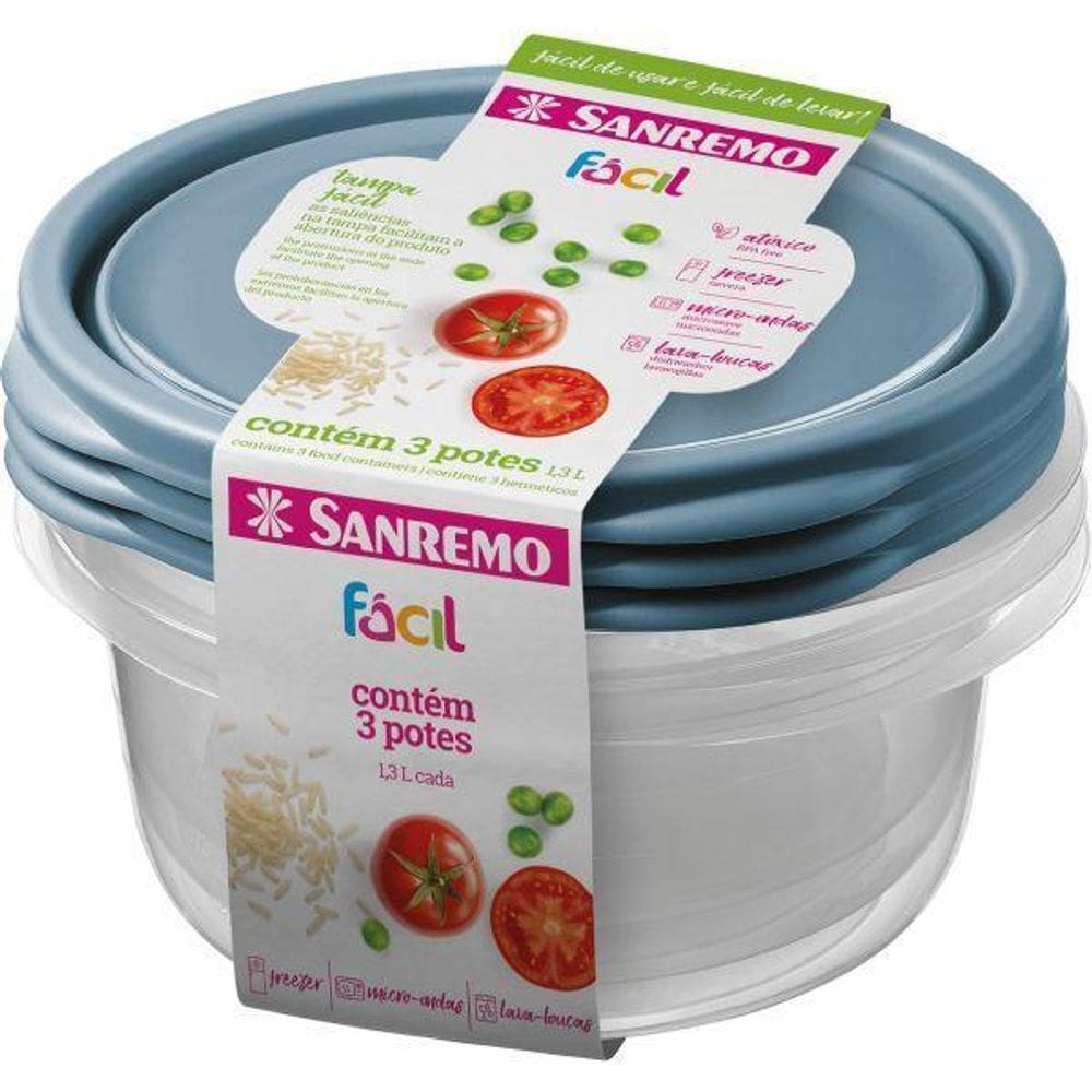 3 Potes Plastico Conjunto Facil 1,3 Litros