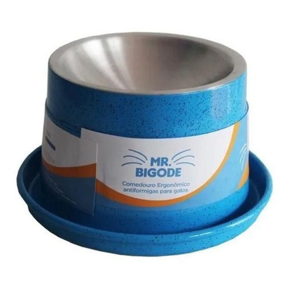 Comedouro Ergonômico Para Gatos Mr Bigode 250 Ml  Azul